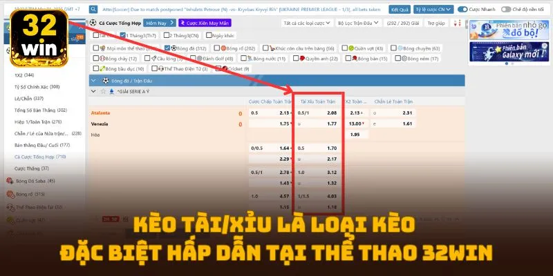 Kèo Tài/Xỉu là loại kèo đặc biệt hấp dẫn tại thể thao 32WIN