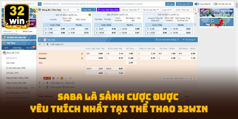 SABA là sảnh cược được yêu thích nhất tại thể thao 32WIN